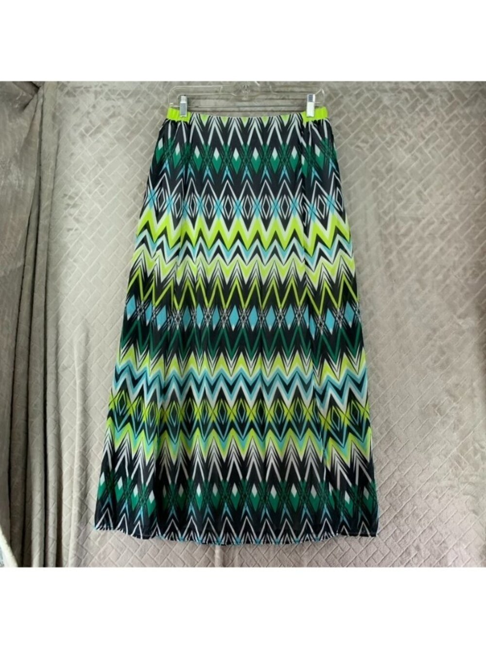Tacera Skirt Women M Blue Green Chiffon Geometric Long Maxi A Line Boho Festival